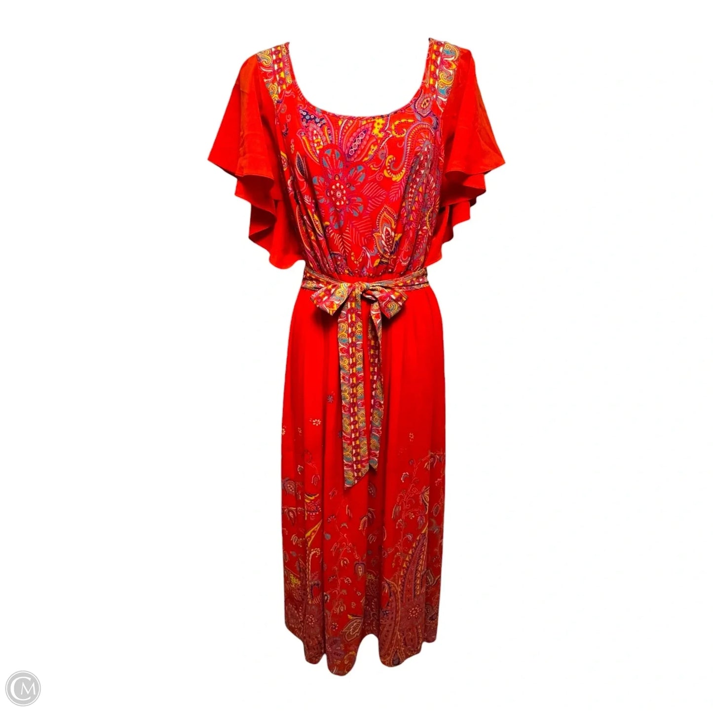 Blushed Paisley Flutter Sleeve Maxi Layered Dress By Maeve In Orange, Size: 6