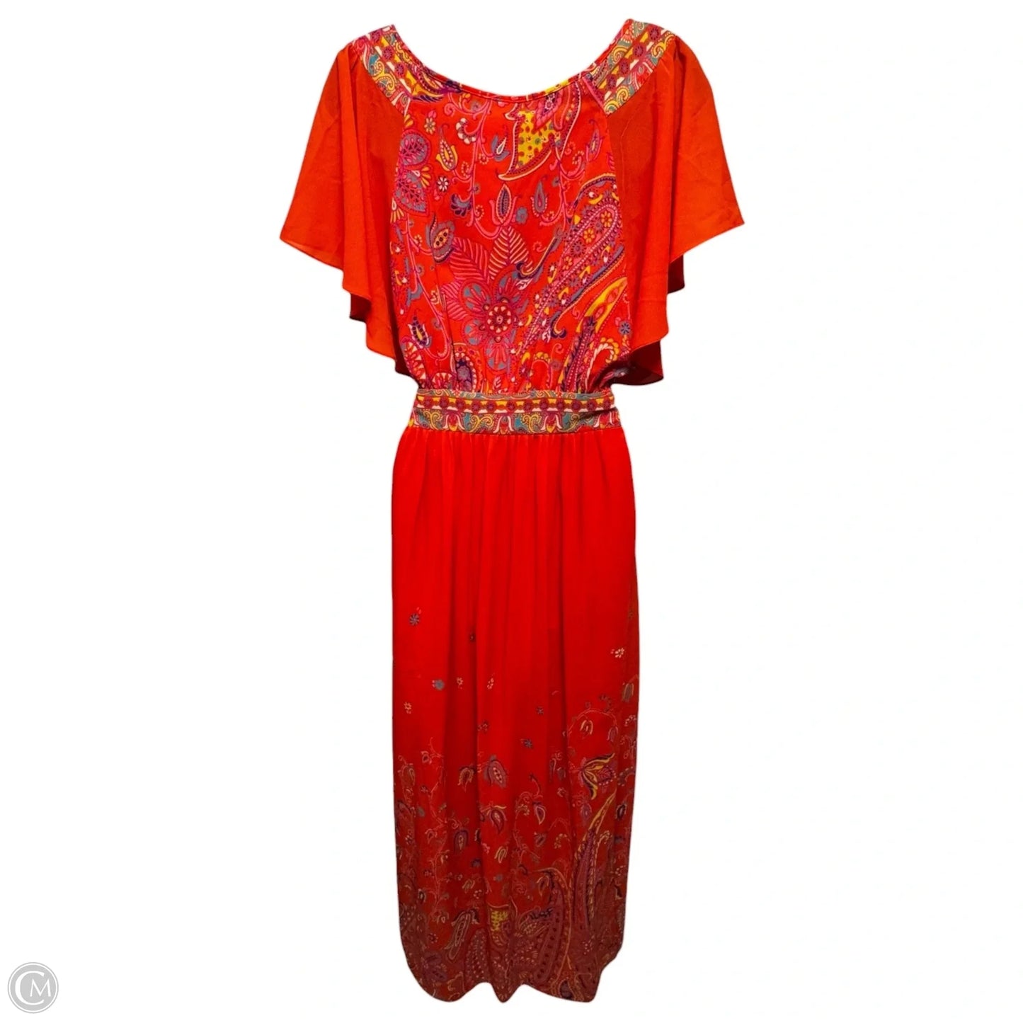 Blushed Paisley Flutter Sleeve Maxi Layered Dress By Maeve In Orange, Size: 6
