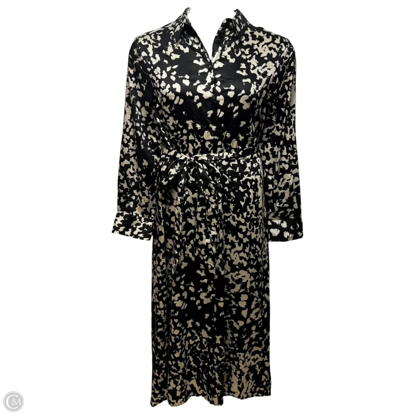 Tie-Waist Midi Shirtdress By Banana Republic In Black & Cream, Size: XL
