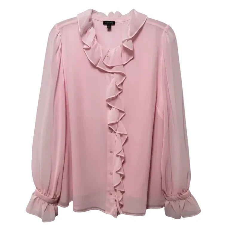 Ruffle Blouse Long Sleeve By Talbots In Pink, Size: L