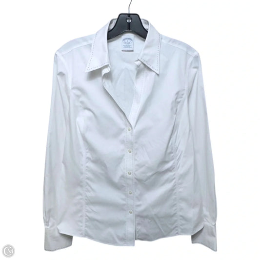 Fitted Non-Iron Stretch Top Long Sleeve By Brooks Brothers In White, Size: 8
