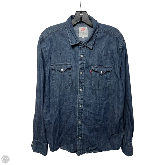 Top Long Sleeve By Levis In Blue Denim, Size: M