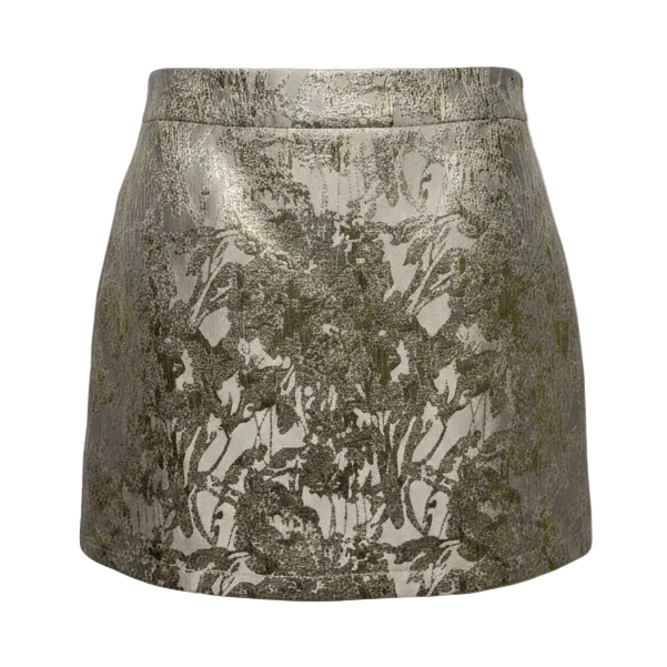 Cher Metallic Floral Brocade Mini A-Line Skirt By J.Marie In Gold, Size: XL
