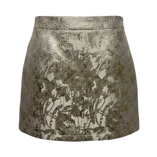 Cher Metallic Floral Brocade Mini A-Line Skirt By J.Marie In Gold, Size: XL