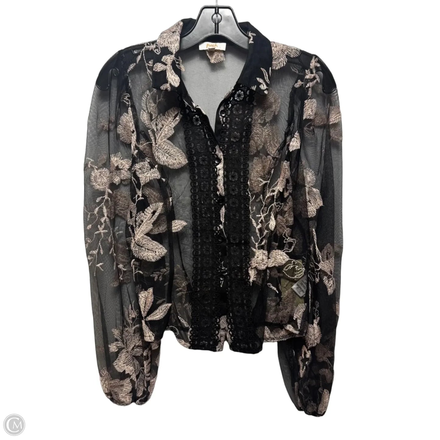 Embroidered Mesh Top Long Sleeve By Peach In Floral Print, Size: S
