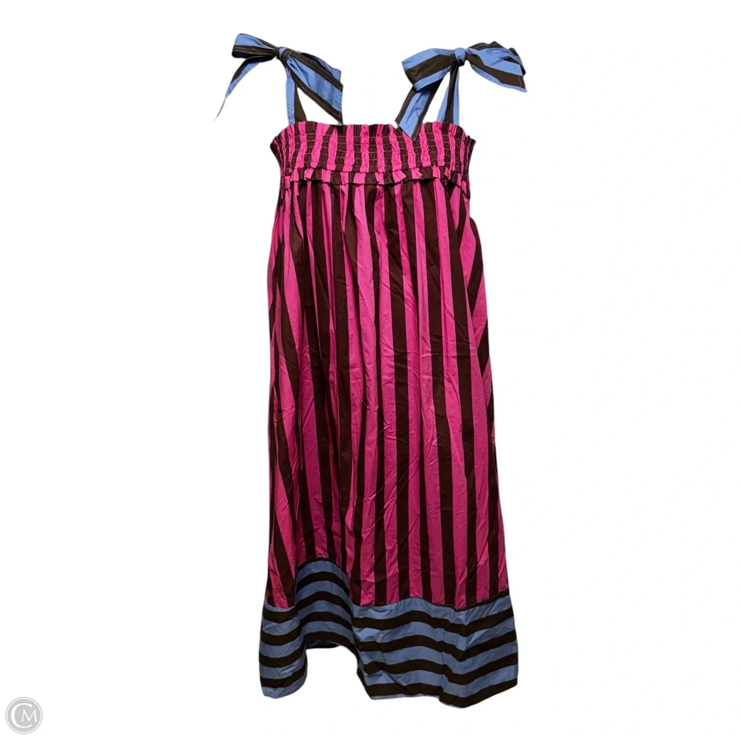 Tie Shoulder Stripe Midi Dress By Buru In Striped Pattern, Size: M/L