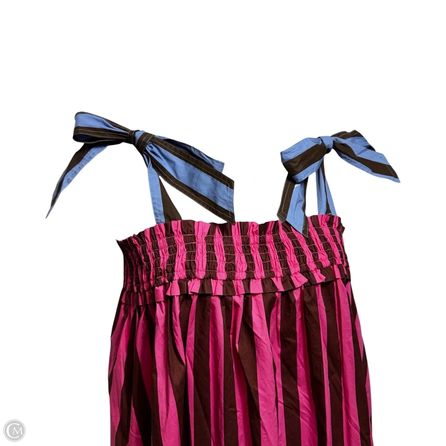 Tie Shoulder Stripe Midi Dress By Buru In Striped Pattern, Size: M/L