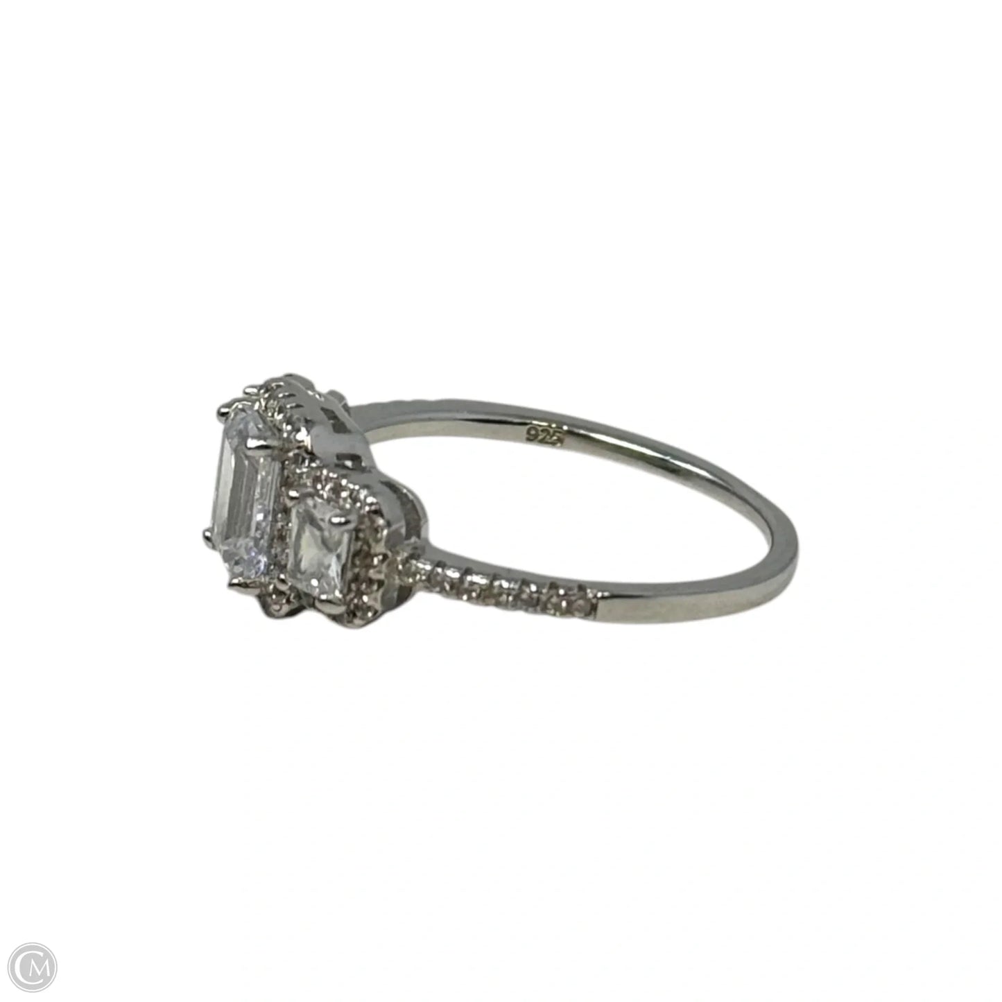 Emerald Cut Halo Ring Sterling Silver, Size: 9