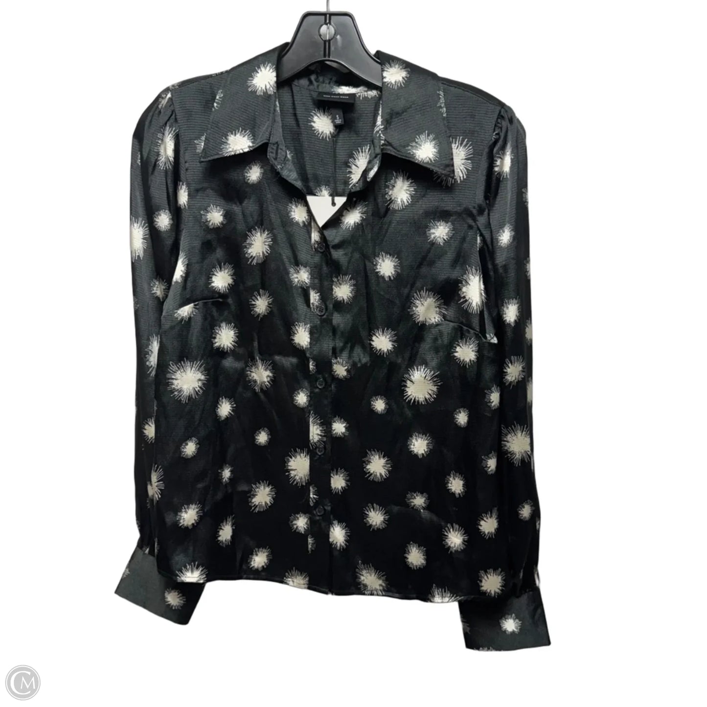 Top Long Sleeve By Who What Wear In Black with Dandelion Dots, Size: S