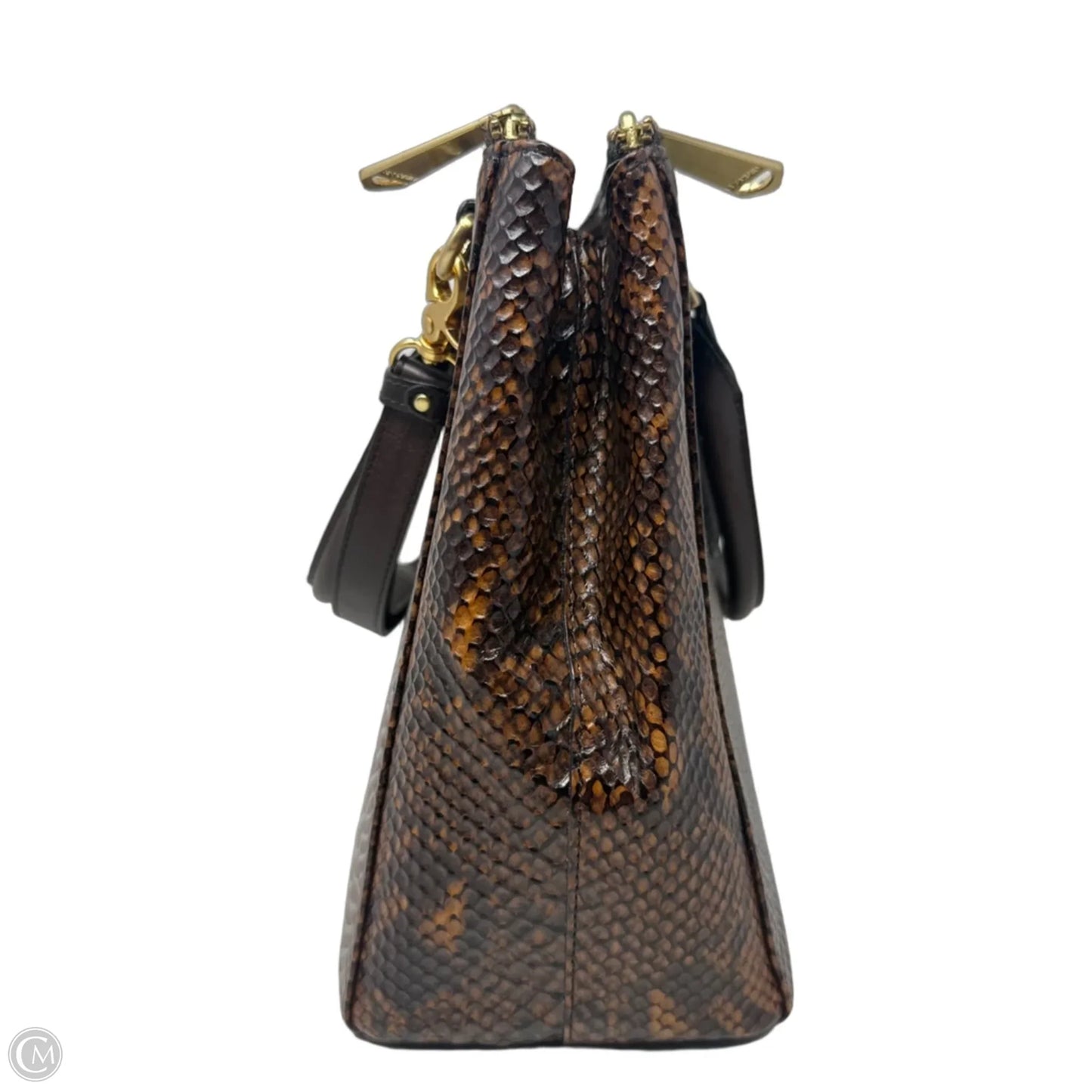Snake Print Leather Satchel Designer By Brahmin, Size: Large