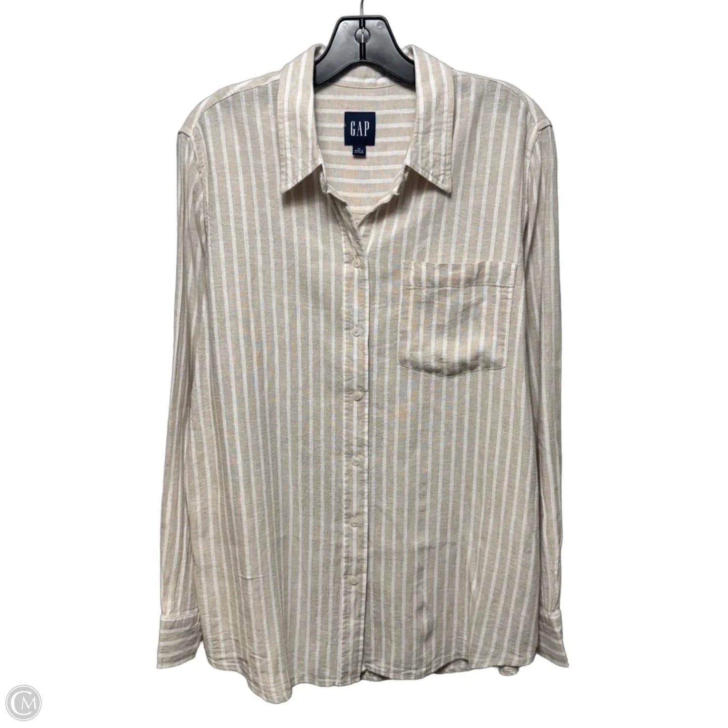Linen Top Long Sleeve By Gap In Striped Pattern, Size: M