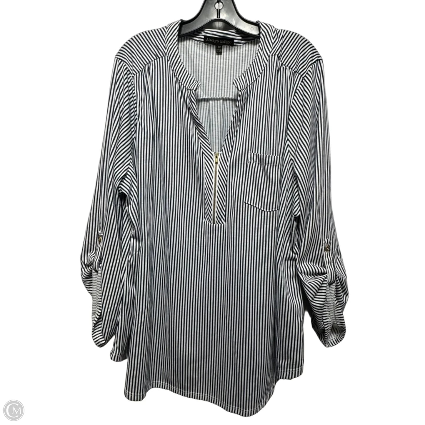 Top Long Sleeve By Always Indigo In Striped Pattern, Size: 3x