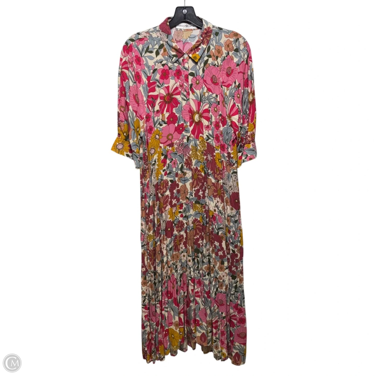Rebecca Midi Dress By Natural Life In Pink Vintage Floral Print, Size: L