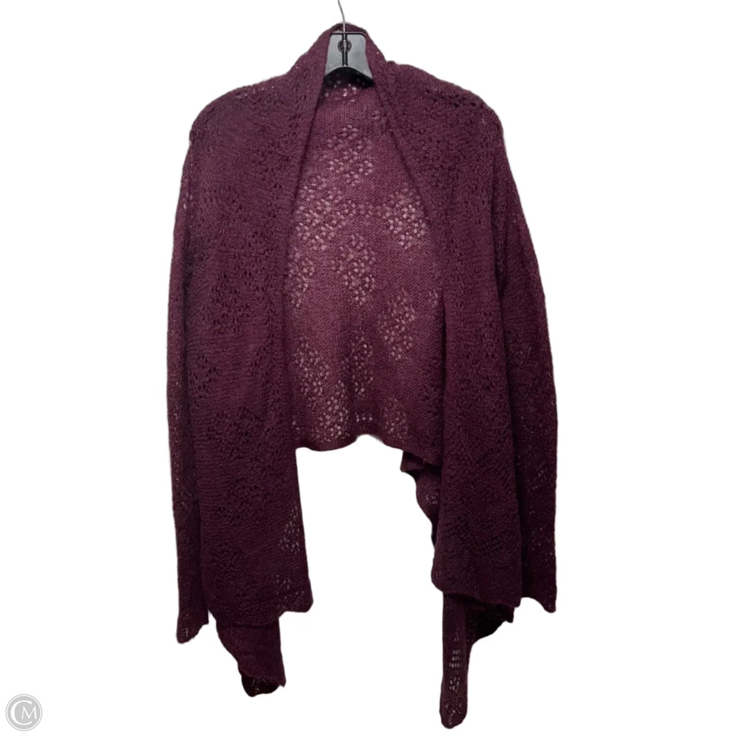 Mohair Blend Open Knit Sweater Cardigan By M. Rena In Burgundy, Size: S