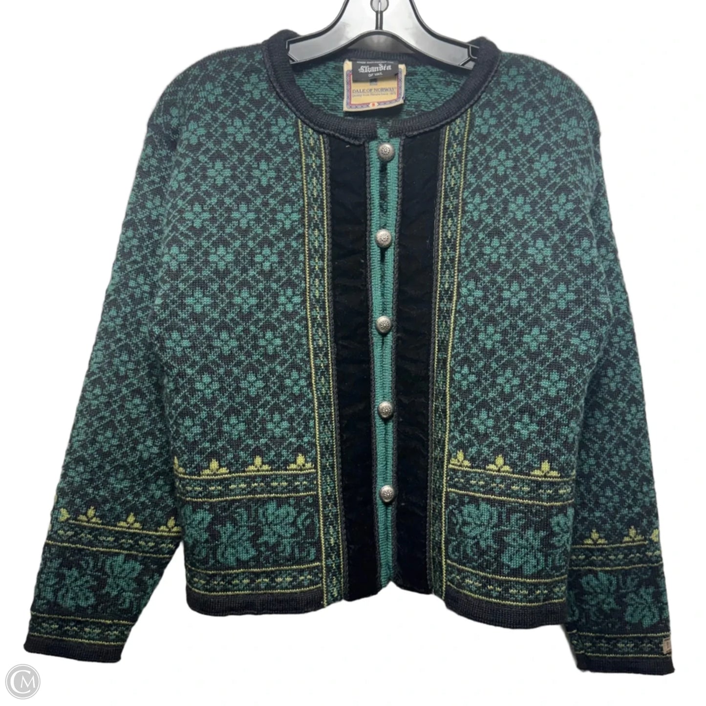Wool Sweater Cardigan By Dale of Norway  In Green, Size: S