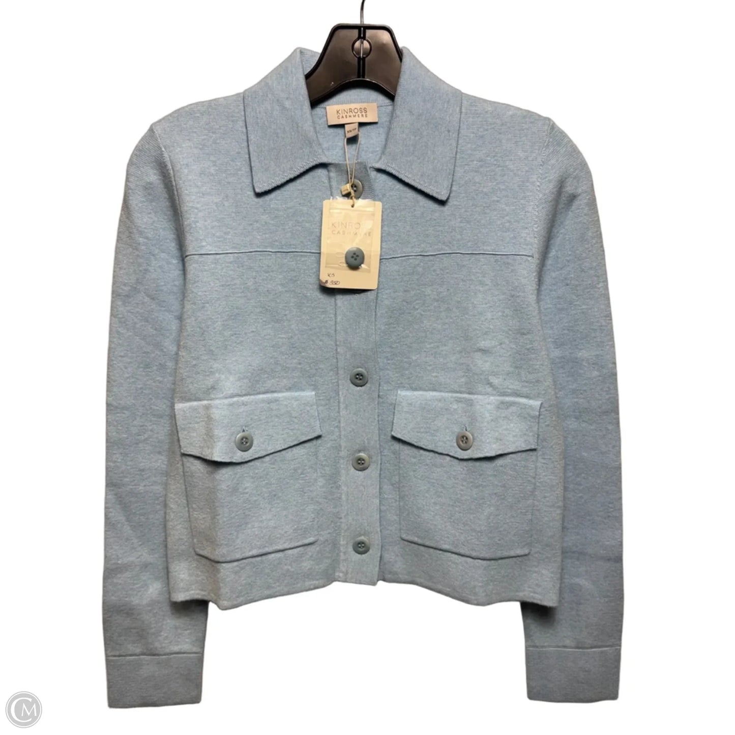 Cotton Blend Sweater Cardigan By Kinross In Blue, Size: XS