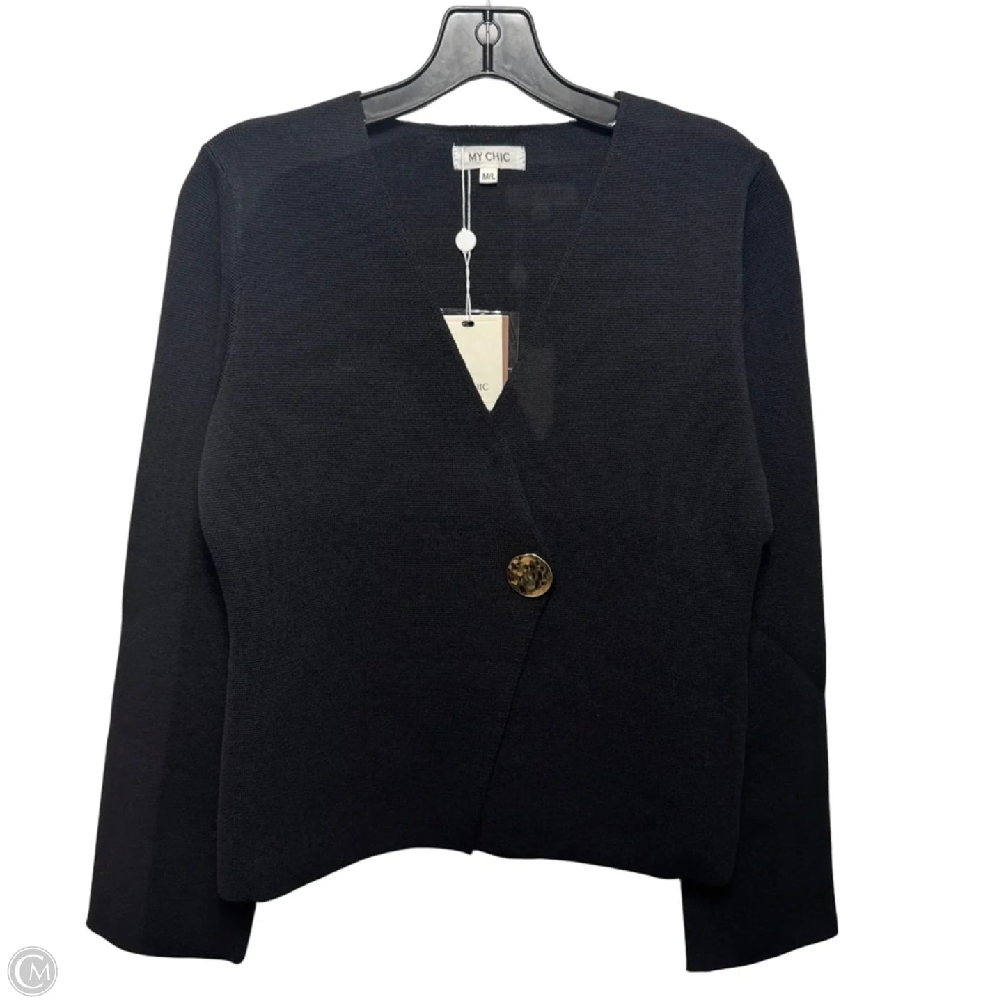 Gold Buttom Sweater Cardigan By My Chic In Black, Size: M/L