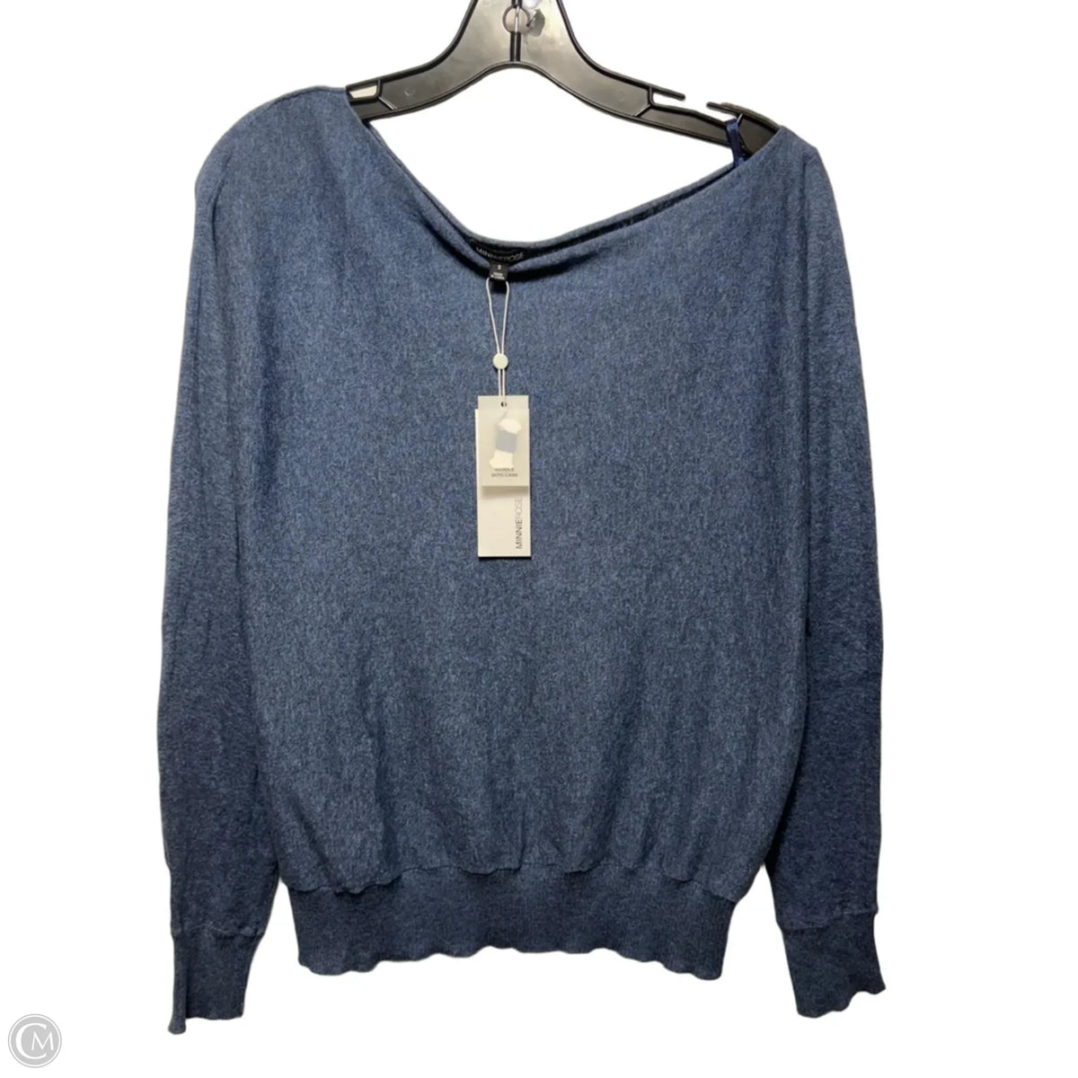 Off Shoulder Knit Top Long Sleeve By Minnie Rose In Blue, Size: S