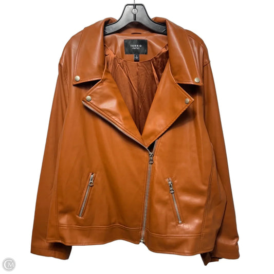 Faux Leather Jacket Moto By Torrid In Tan, Size: 5x
