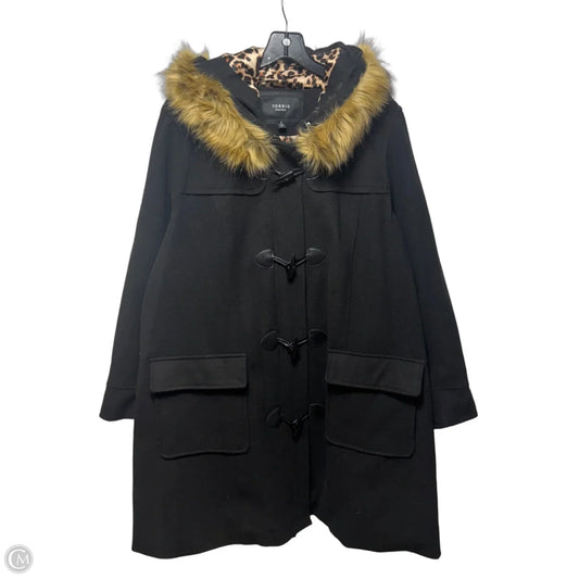 Faux Fur Collar Coat By Torrid In Black, Size: 5x
