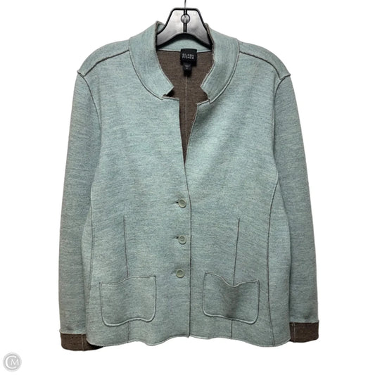 Merino Wool Jacket By Eileen Fisher In Blue & Brown, Size: M