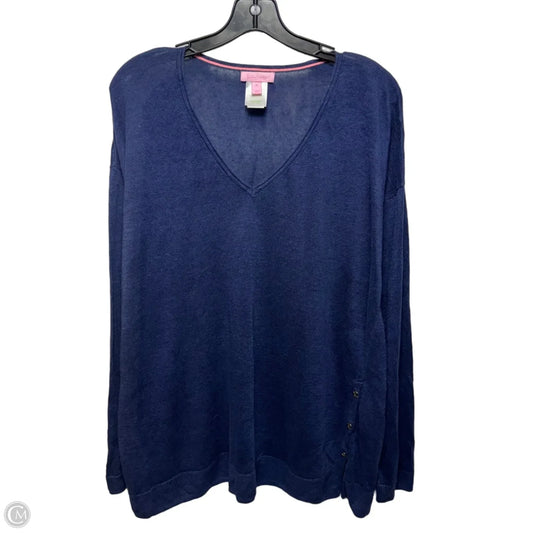 Linen Knit Top Long Sleeve Designer By Lilly Pulitzer In Navy, Size: Xl