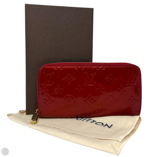 Red Vernis Leather Zippy Wallet Luxury Designer By Louis Vuitton, Size: Large