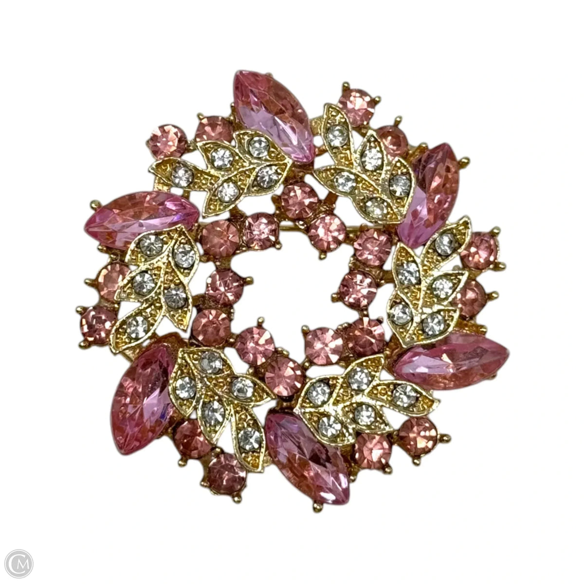 Pink Rhinestone Wreath Pin