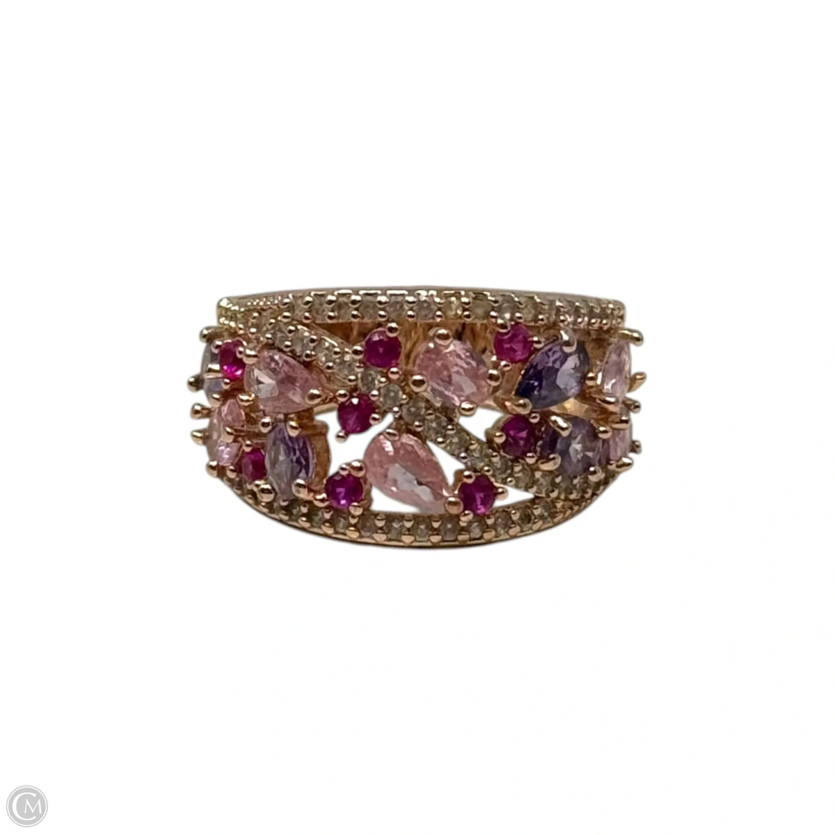 Rhinestone Rose Gold Ring Statement, Size: 6