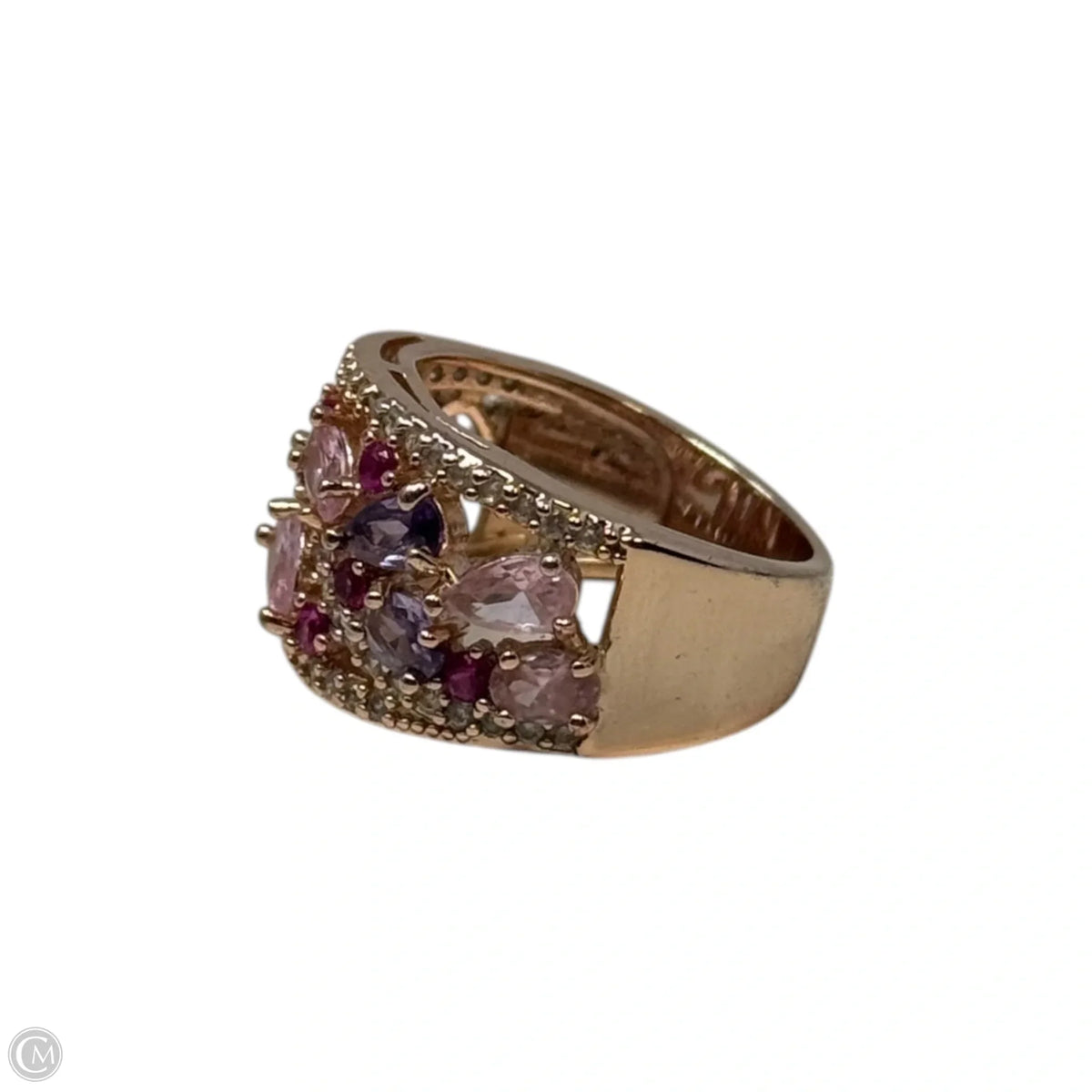 Rhinestone Rose Gold Ring Statement, Size: 6