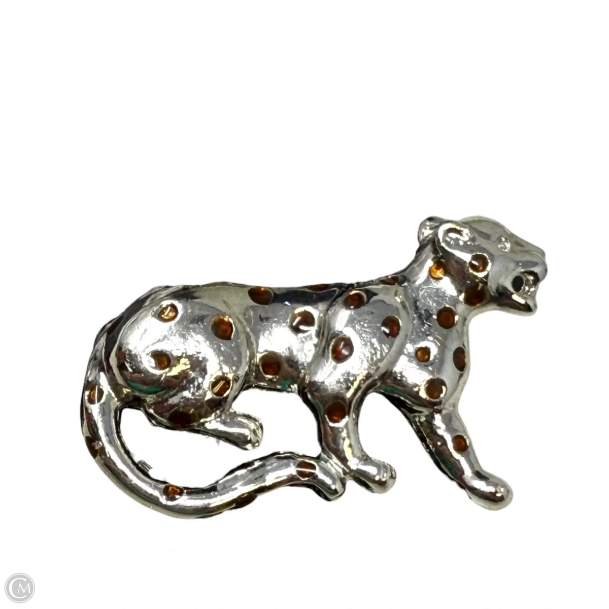 Silver Tone With Amber Tone Crystal Spots Leopard Pin