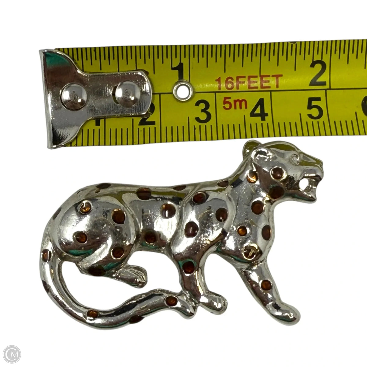 Silver Tone With Amber Tone Crystal Spots Leopard Pin