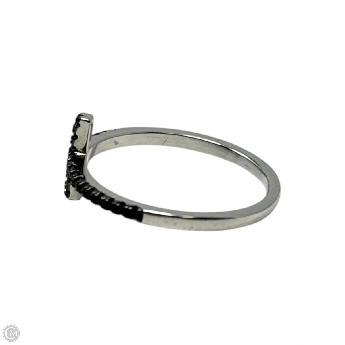 Black Pavé Stone Horizontal Cross Sterling Silver Ring, Size: 7