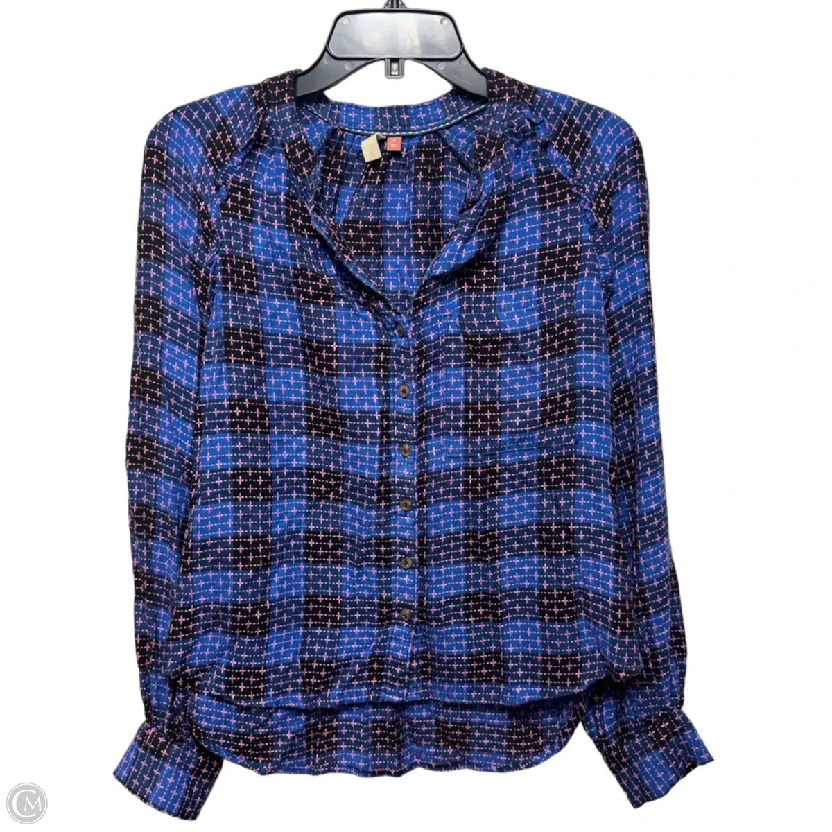Embroidered Top Long Sleeve By Pilcro In Plaid Pattern, Size: M