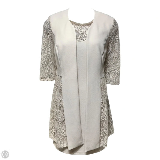 Lace Pearl Trim Dress & Cardigan Set 2pc By Maya Brooke  In Cream, Size: 14
