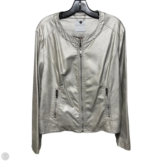 Faux Leather Jacket Moto By Rino & Pelle In Silver, Size: M (46)