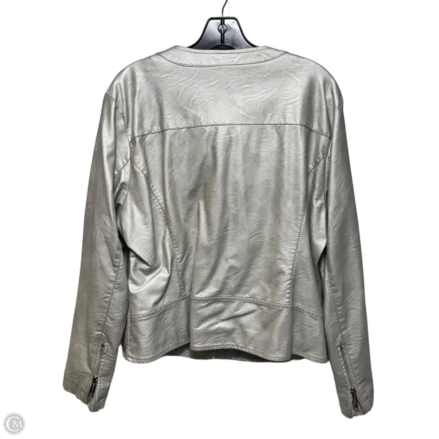 Faux Leather Jacket Moto By Rino & Pelle In Silver, Size: M (46)