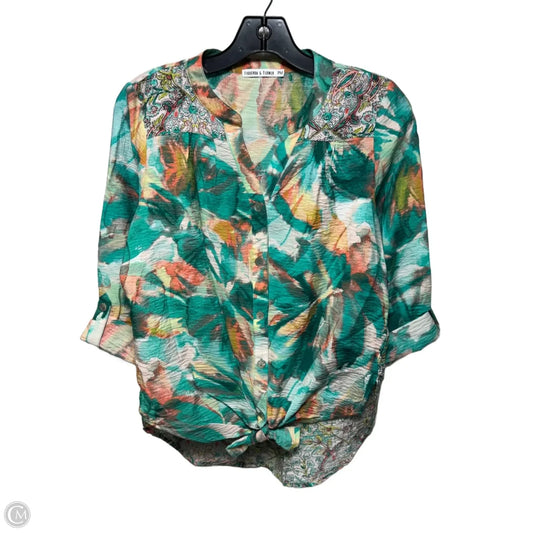 Top Long Sleeve By Figuero & Flower In Aqua Multi-colored, Size: Mp
