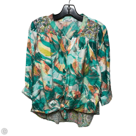Top Long Sleeve By Figuero & Flower In Aqua Multi-colored, Size: Lp