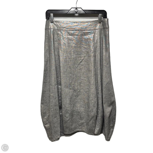 Metallic Linen Blend Skirt Midi By Eileen Fisher In Silver, Size: M