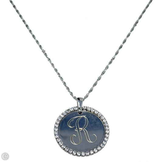 Italian Sterling Silver Initial “R” CZ Halo Disc Pendant Chain Necklace