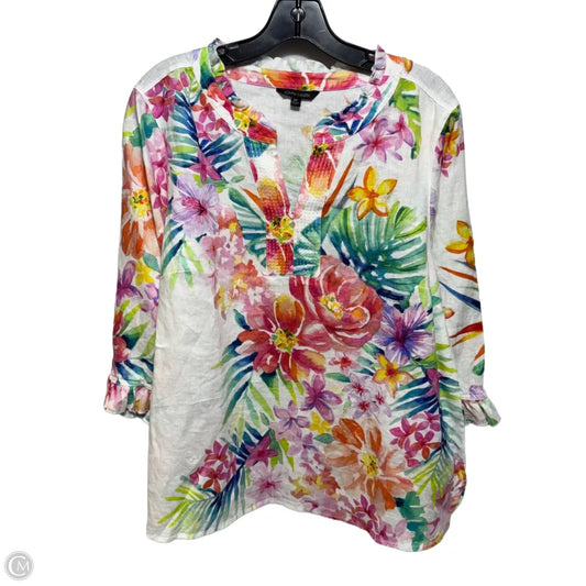 Spring Fling linen Top Long Sleeve By John Mark In Floral Print, Size: M