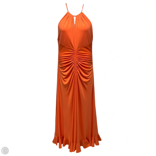 Marcella Halter Neck Ruched Maxi Dress By Belle By Badgley Mischka In Orange, Size: 12