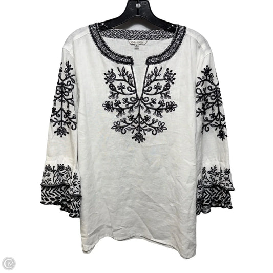 High Contrast Linen Tunic Long Sleeve By John Mark In Black & White, Size: Xl