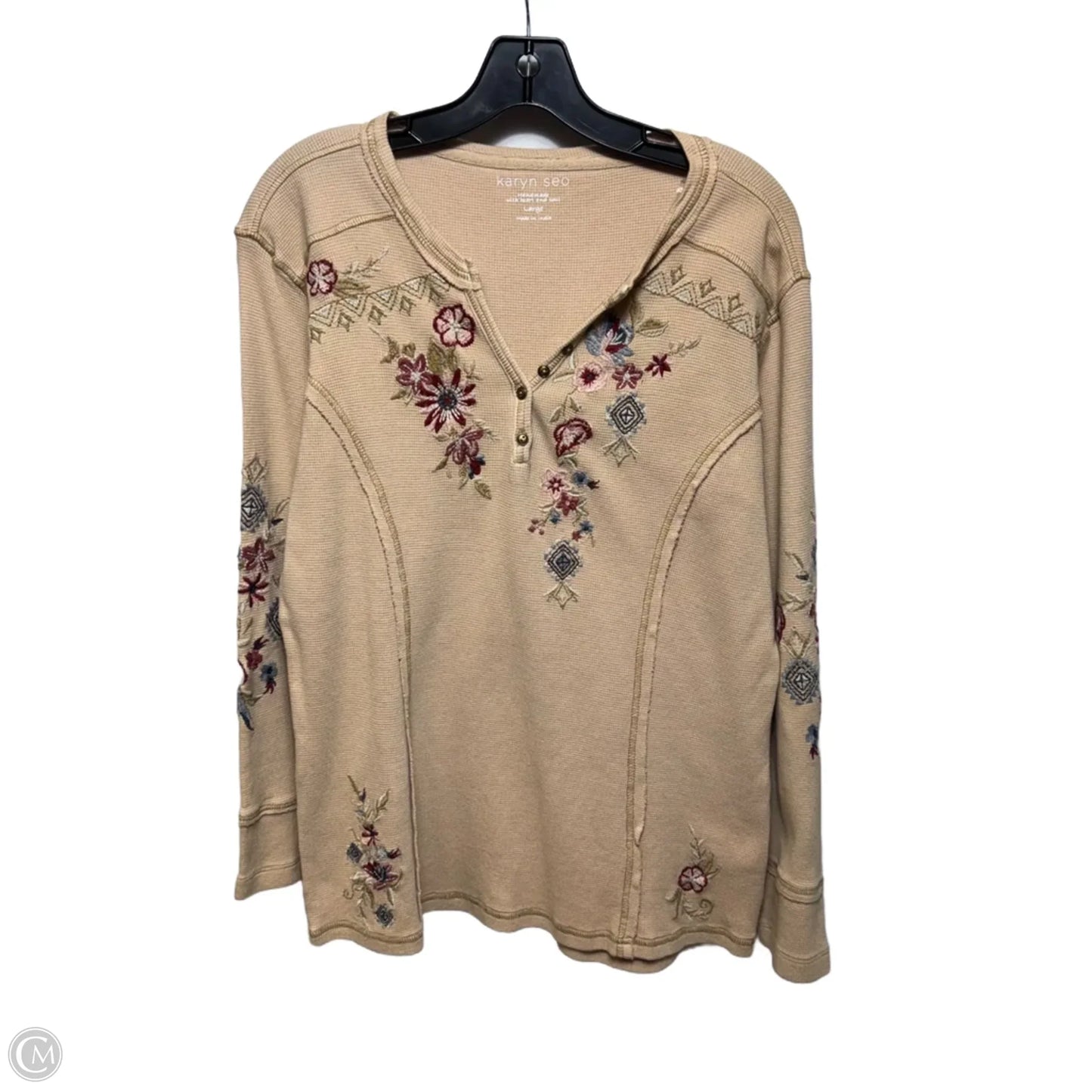 Top Knit V-neck Long Sleeve By karyn seo In Vanilla Cream & Floral Print, Size: L