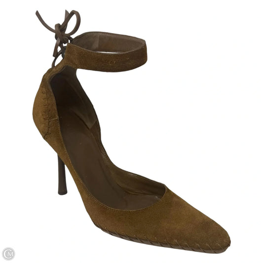 Suede Whipstitch D’Orsay Heels Shoes Luxury Designer By Gucci In Brown, Size: 8.5