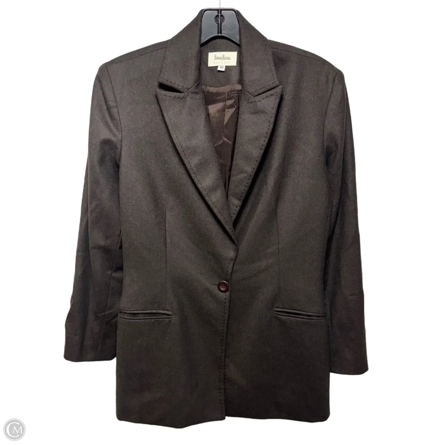 Wool Blazer Designer By Neiman Marcus In Brown, Size: 10