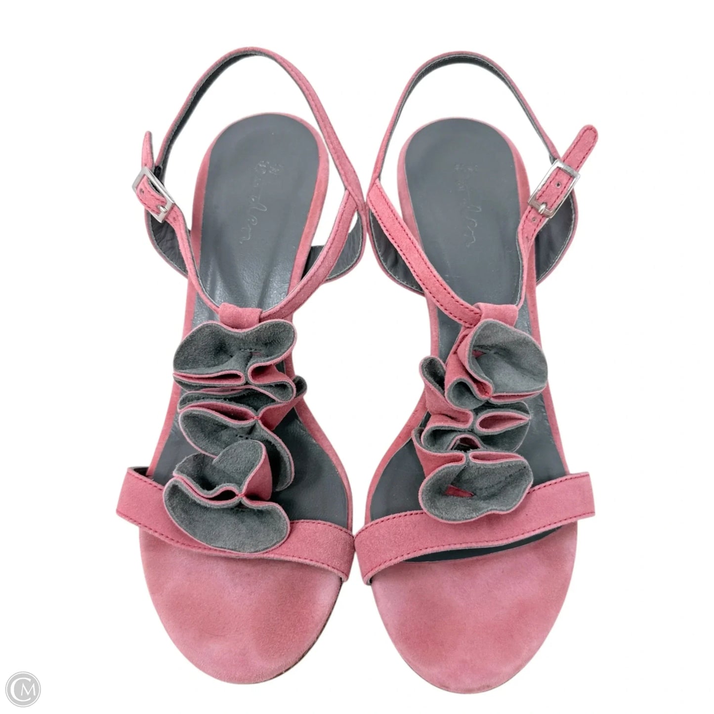 Suede Ruffle T Strap Sandals By Boden In Pink, Size: 8