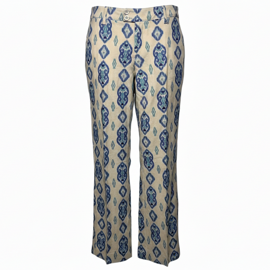 Ikat Rice Linen Blend Pants By Ecru In Blue & Cream, Size: 2