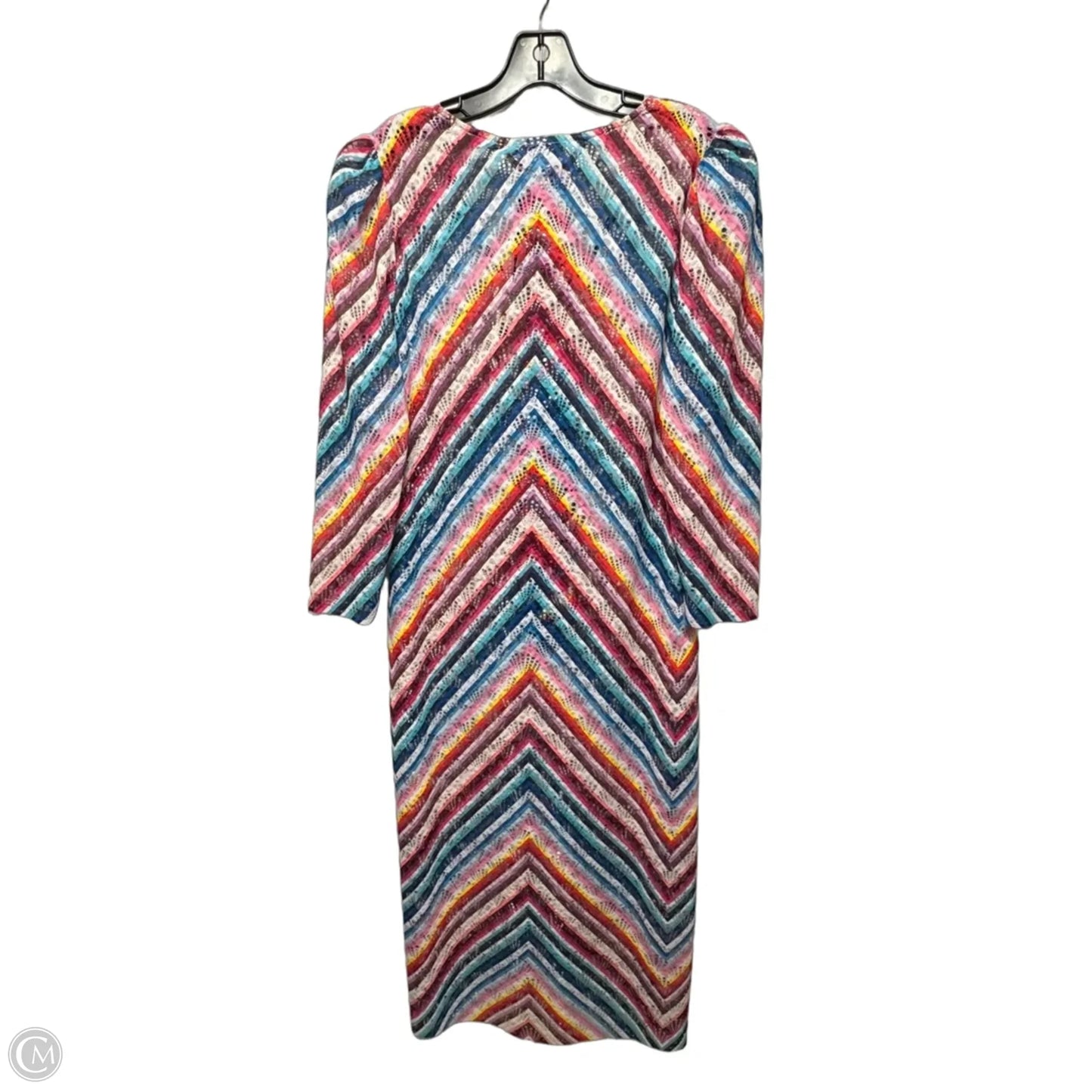 AquaLace Rainbow Chevron Stripe Puff Sleeve Belted Caftan Swim Dress By Stylest In Rainbow Gradient, Size: L